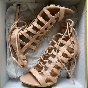 Blush Pink Strappy Lace-up Heels